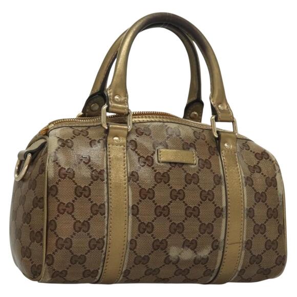 GUCCI GG Crystal Hand Bag Coated Canvas Brown Gold - Picture 1 of 12